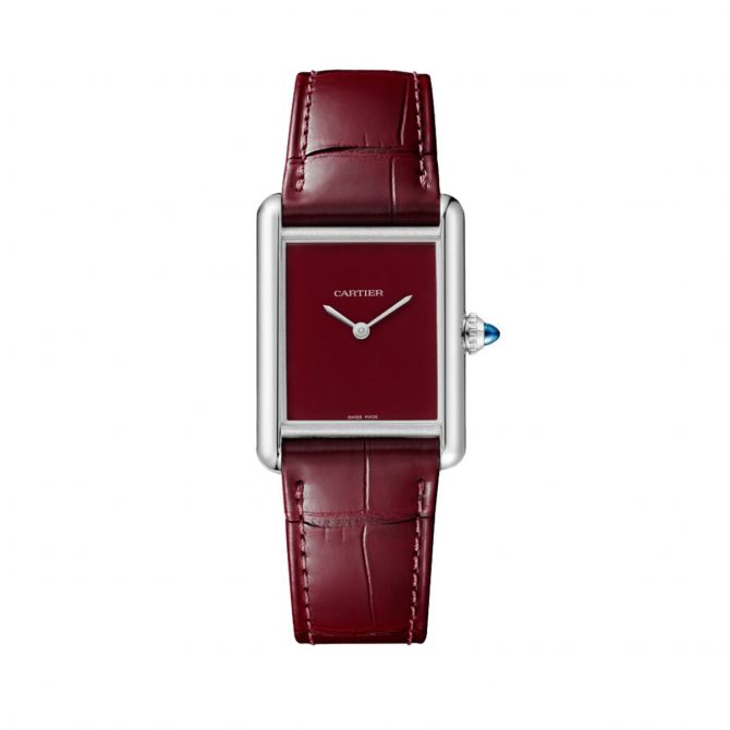 Cartier Tank Must 33.7mm Large Watch, Claret Alligator Leather Strap