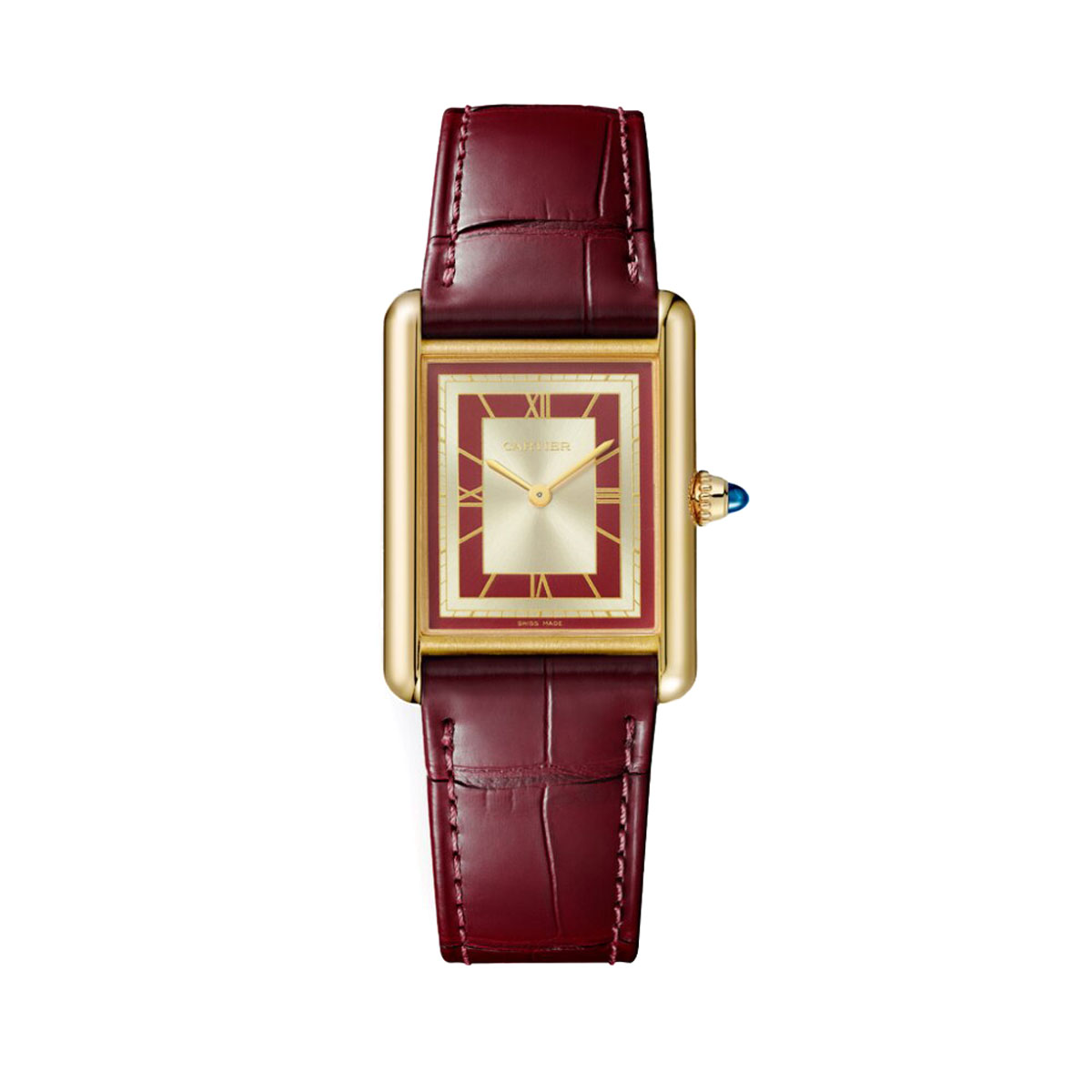 Cartier Tank Louis Cartier 33.7mm Large Watch, Semi-Matte Claret Alligator Skin Strap