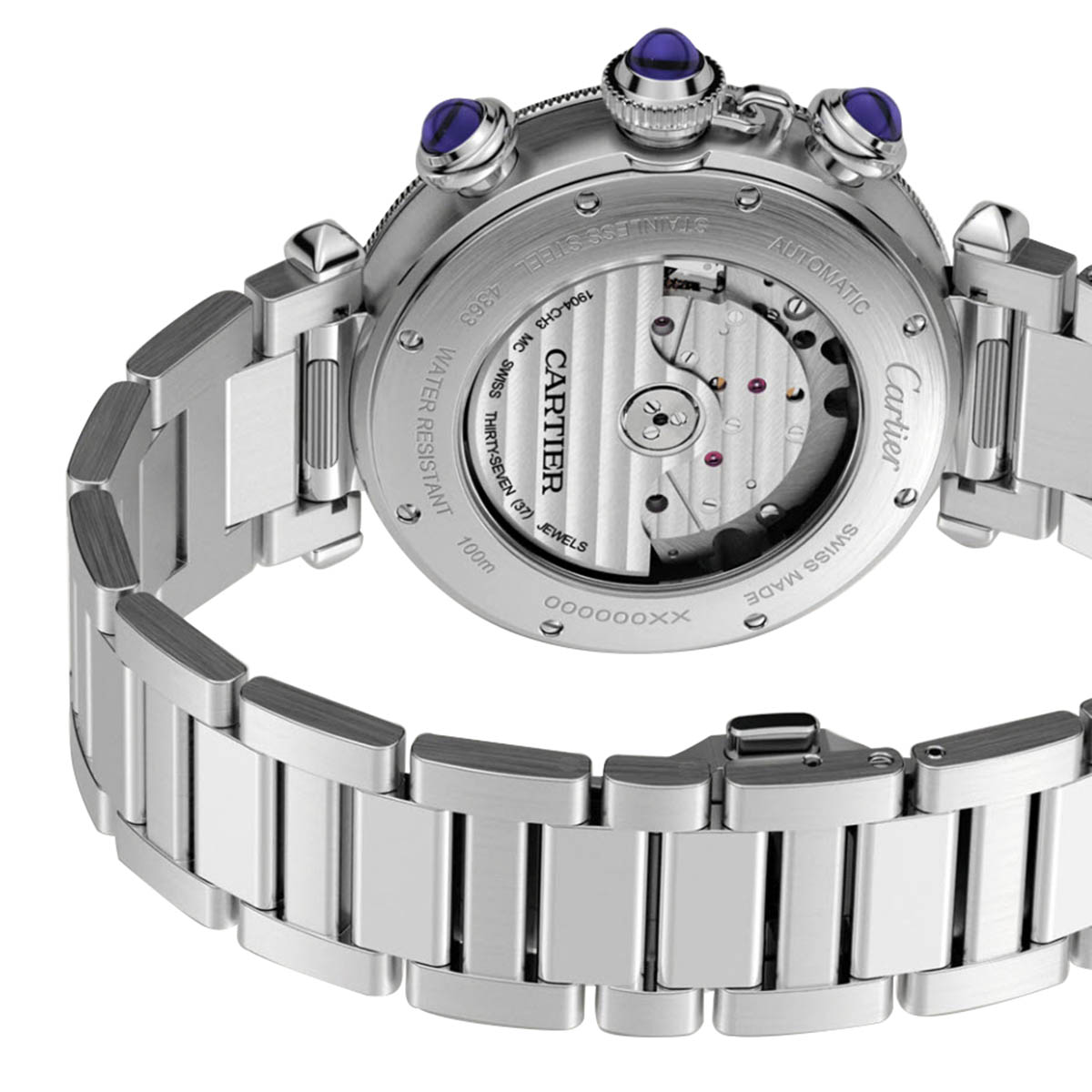 Cartier Pasha De Cartier 41mm Steel Watch, Silvered Flinque Chronograph Dial