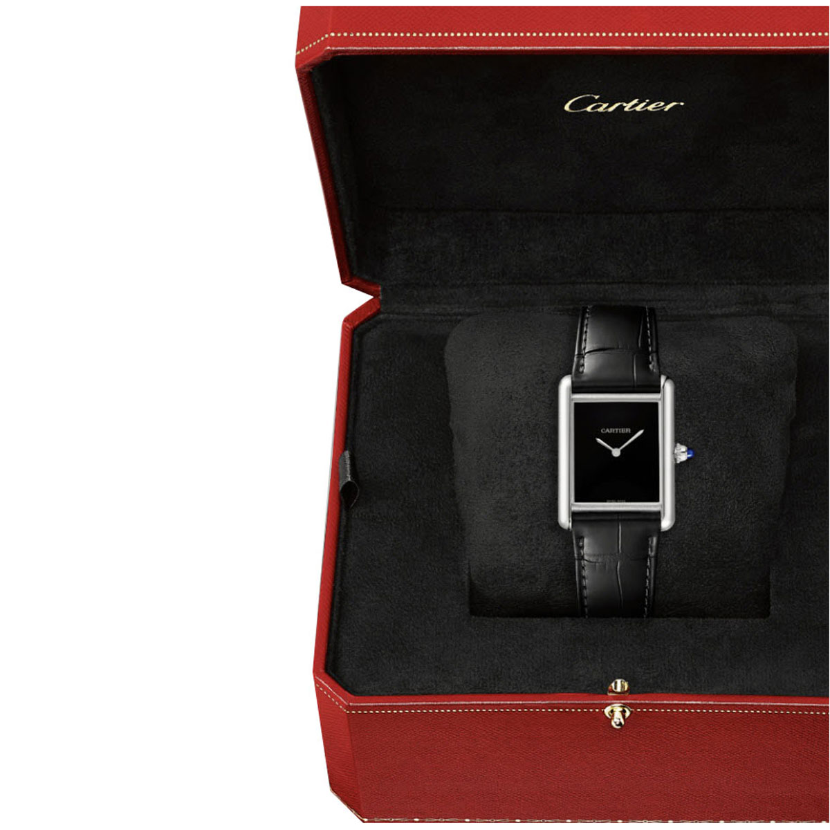 Cartier Tank Must de Cartier 33.7mm Watch, Black Lacquered Dial