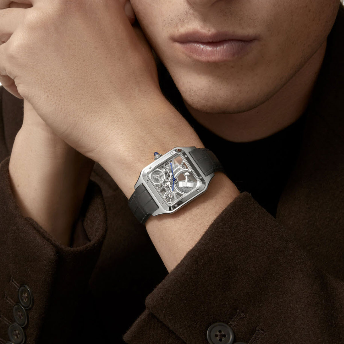 Cartier Santos-Dumont Skeleton 31mm Watch, Silver Dial