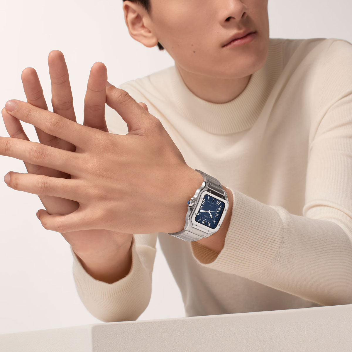 Cartier Santos 39.8mm Watch, Blue Dial