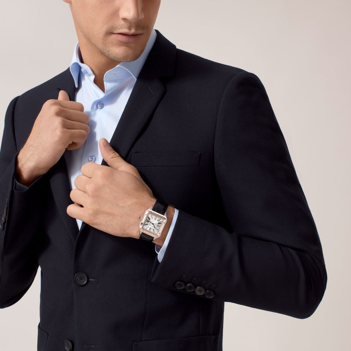 Cartier Santos Dumont 33.9mm Watch, Silver Satin Dial