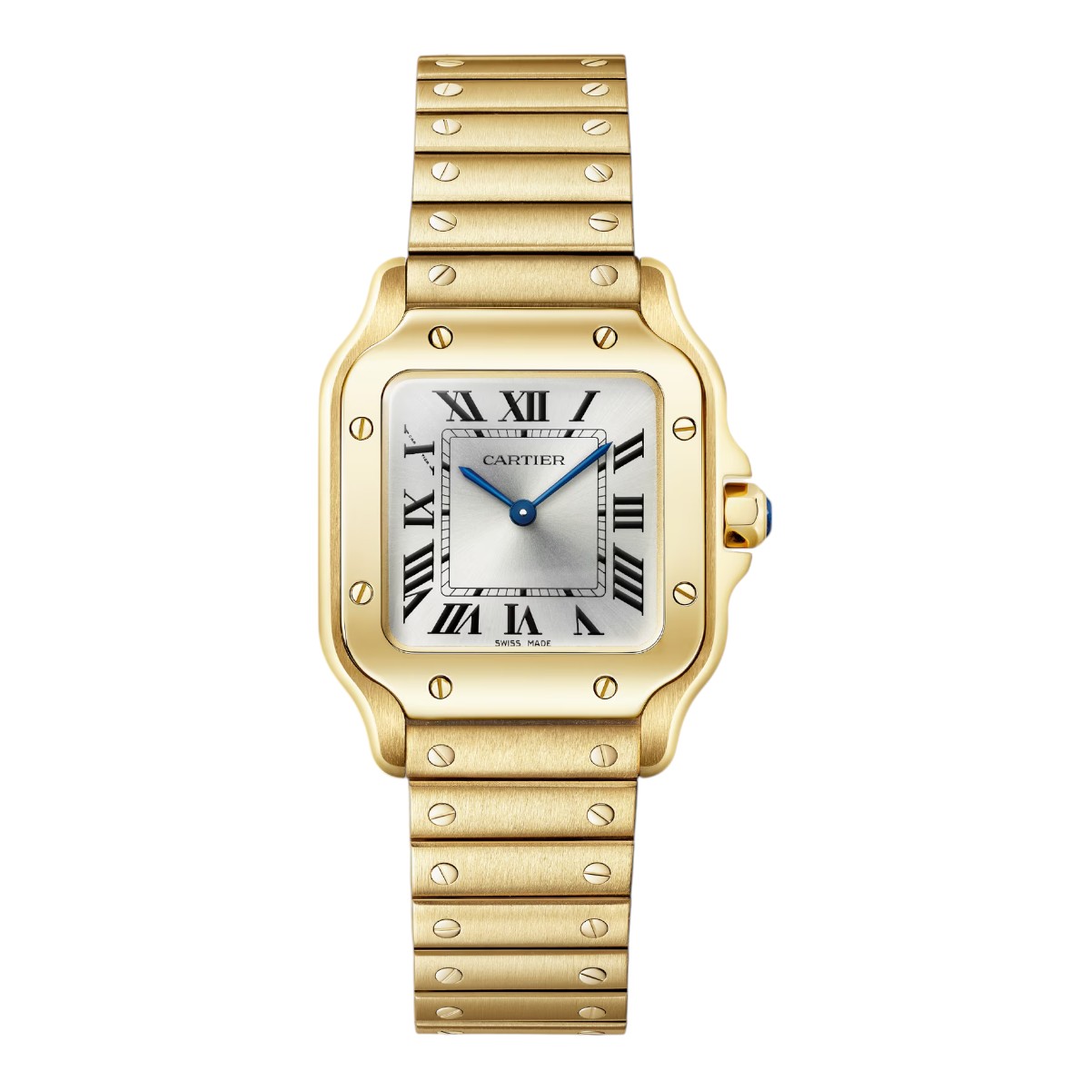 Cartier Santos 27mm x 34.5mm Watch, Yellow Gold with Silver Dial
