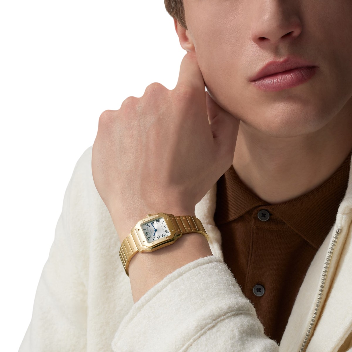Cartier Santos 27mm x 34.5mm Watch, Yellow Gold with Silver Dial
