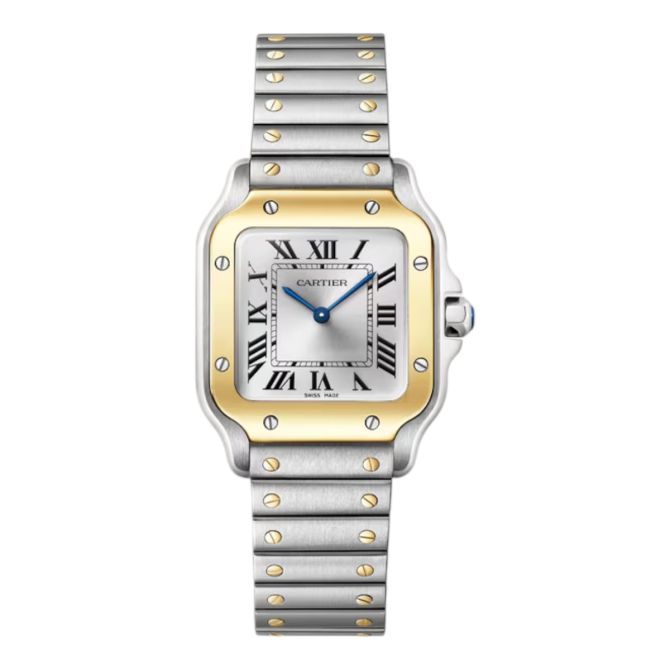 Cartier Santos 27mm x 34.5mm Watch, Yellow Gold and Silver Dial