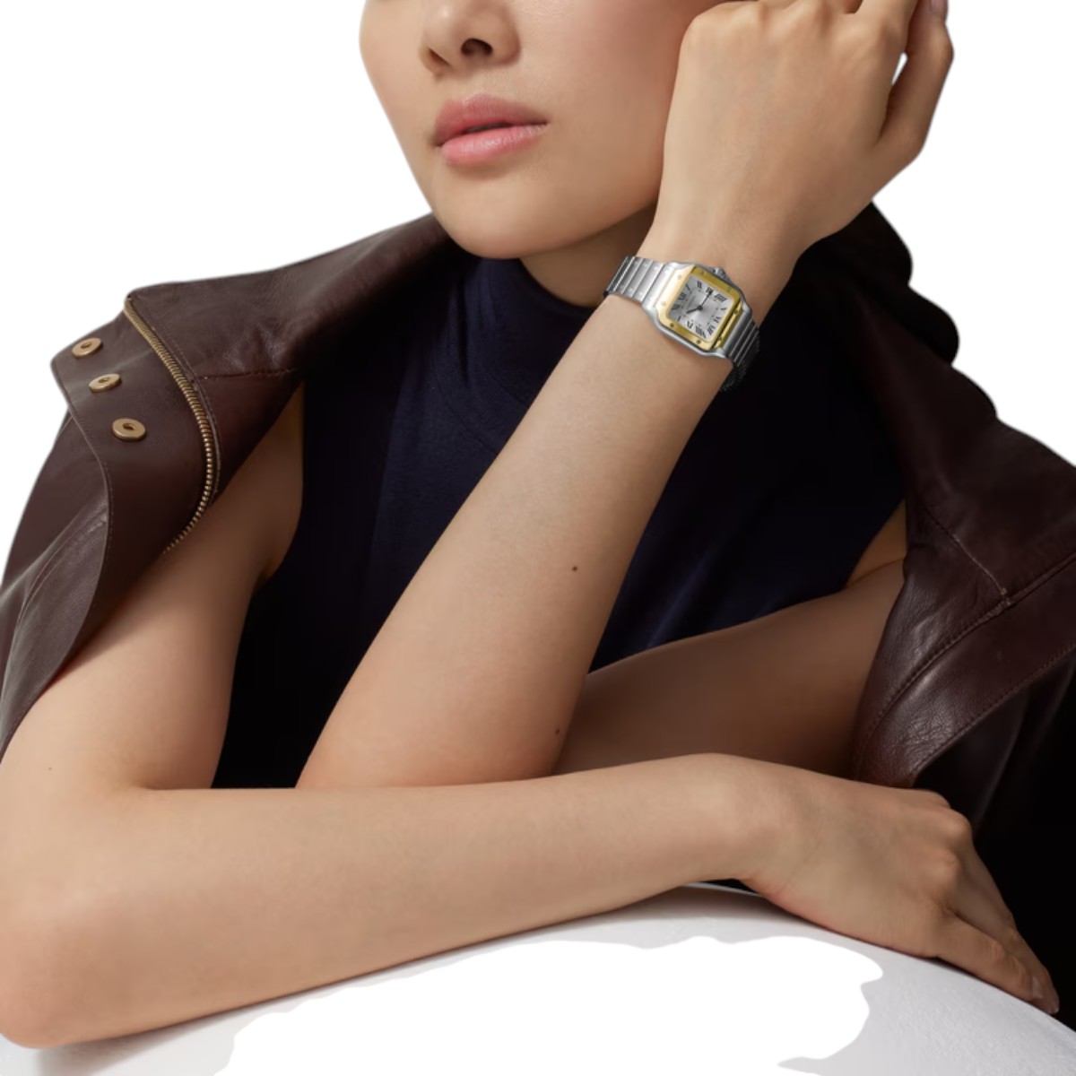 Cartier Santos 27mm x 34.5mm Watch, Yellow Gold and Silver Dial
