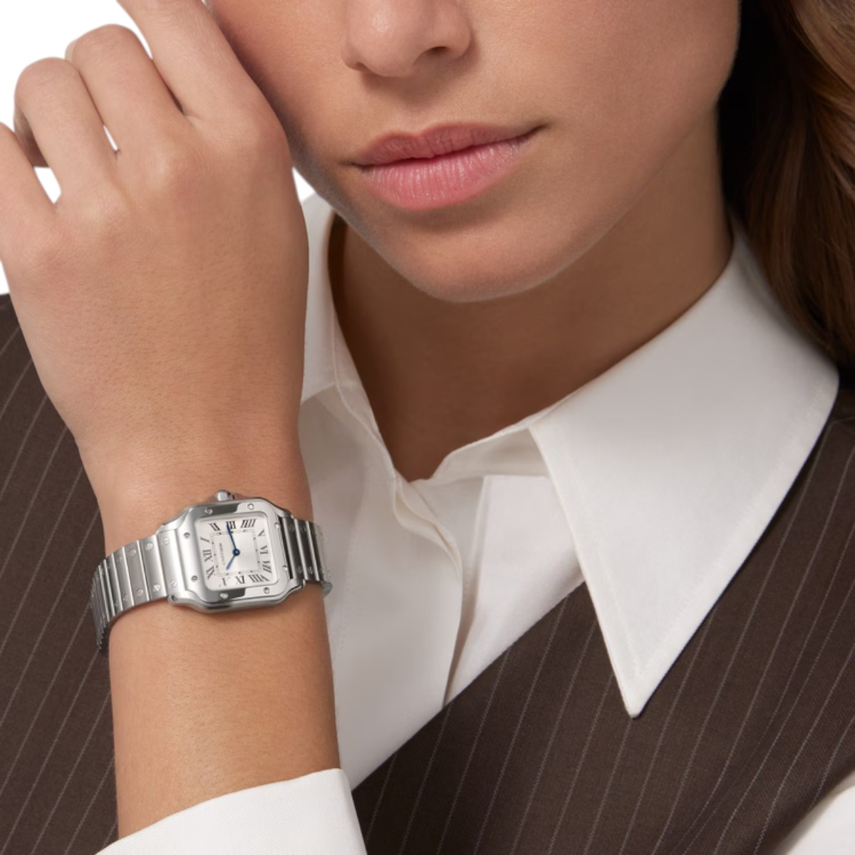 Cartier Santos 27mm x 34.5mm Watch, Silver Dial