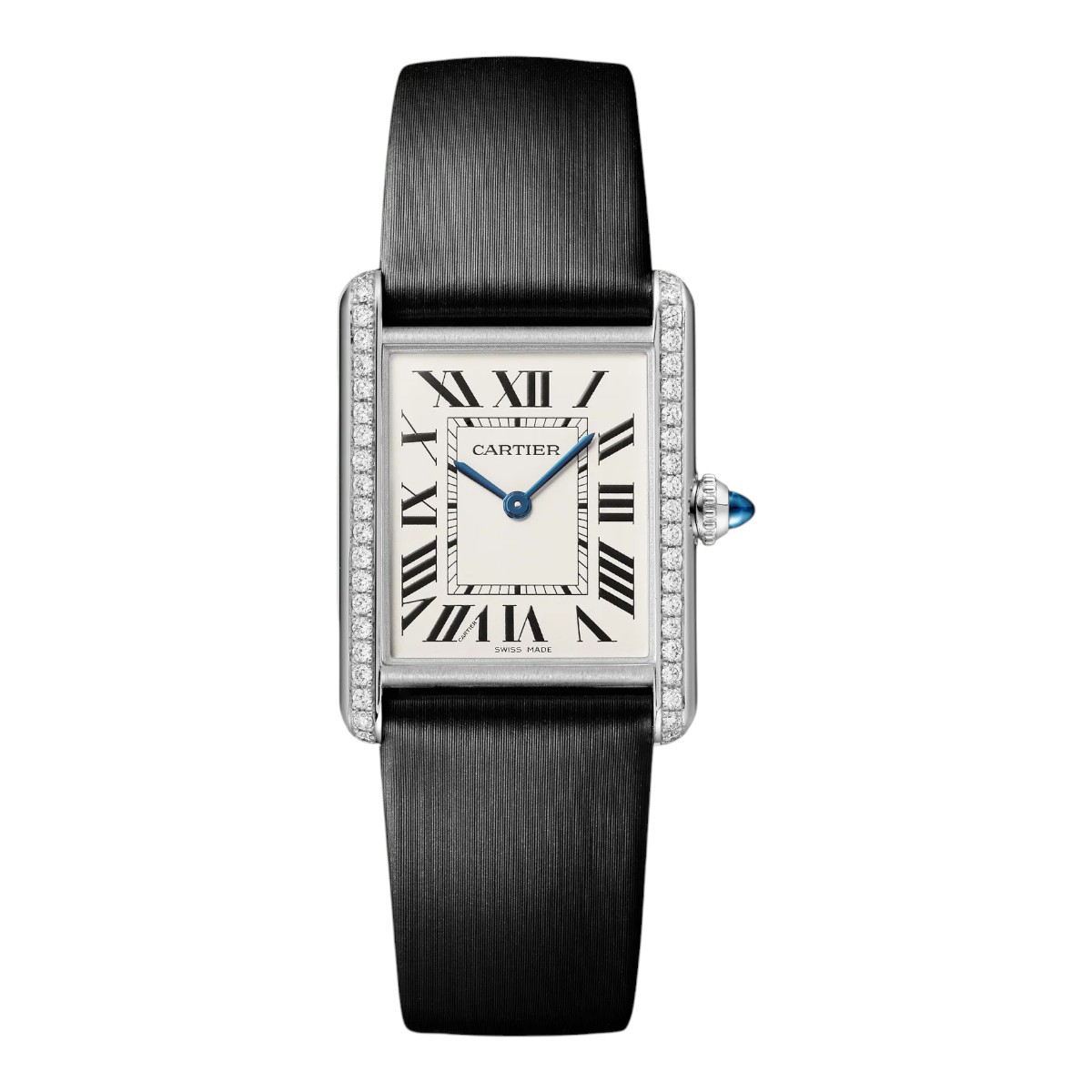 Cartier Tank Must Pave Diamond 25mm x 30mm Watch, Silvered Dial