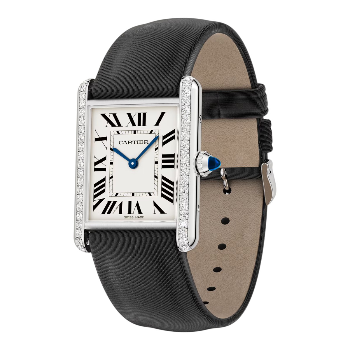 Cartier Tank Must Pave Diamond 25mm x 30mm Watch, Silvered Dial