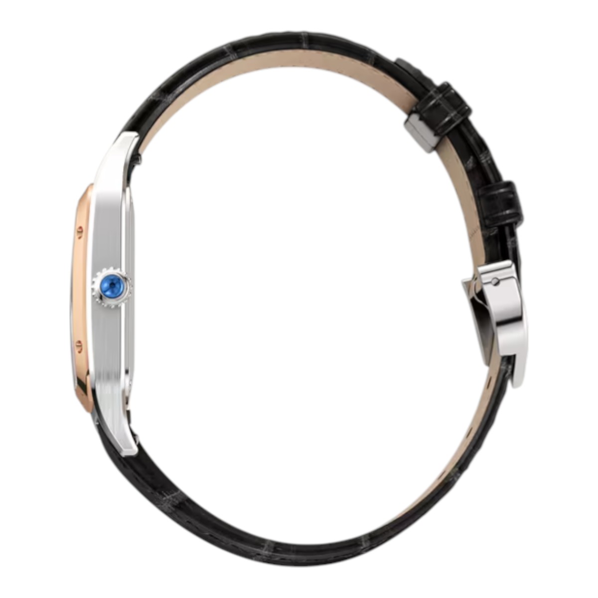 Cartier Santos-Dumont 38mm x 27.5mm Men's Watch, Satin Silver Sunray Dial and Black Bracelet