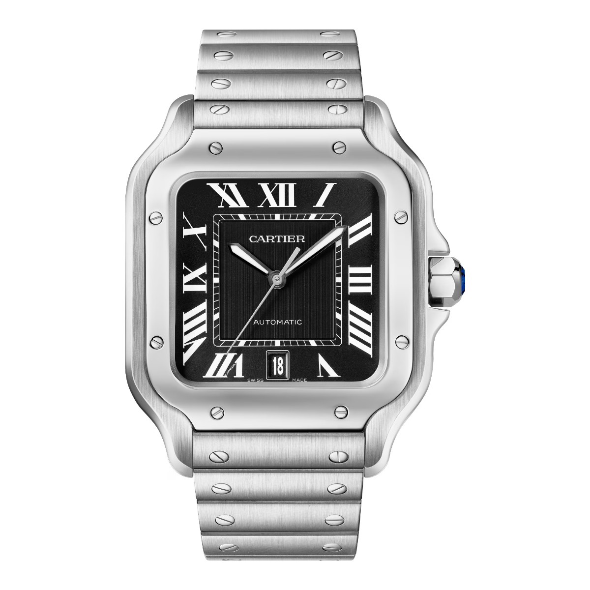Cartier Santos 39.8mm Men's Watch, Black Dial with Dual Strap