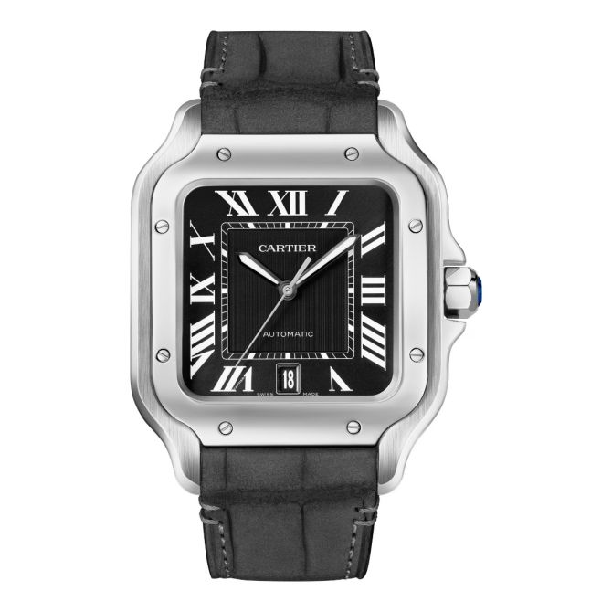 Cartier Santos Men's Watch, Black Dial with Dual Strap
