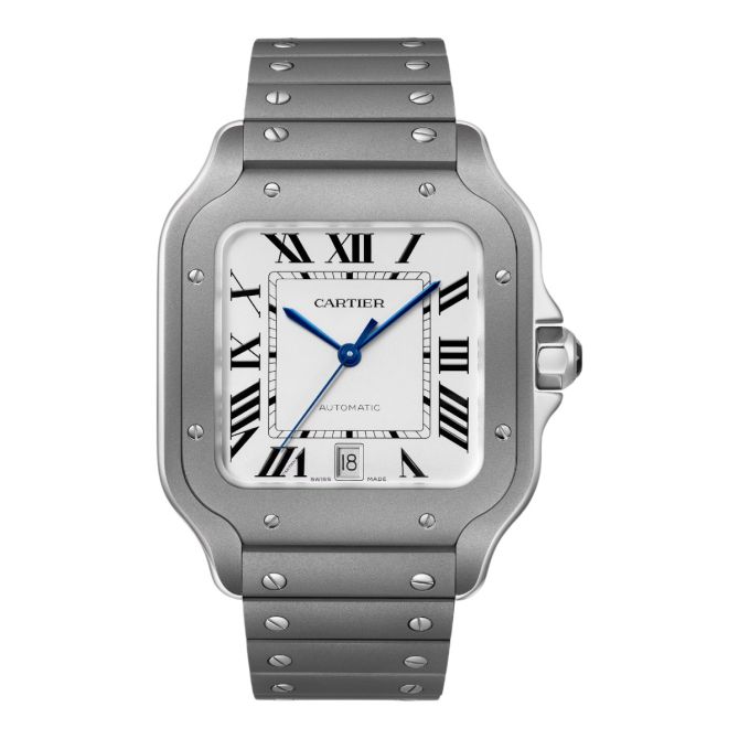 Cartier Santos 47mm x 39.8mm Watch, Silvered Dial