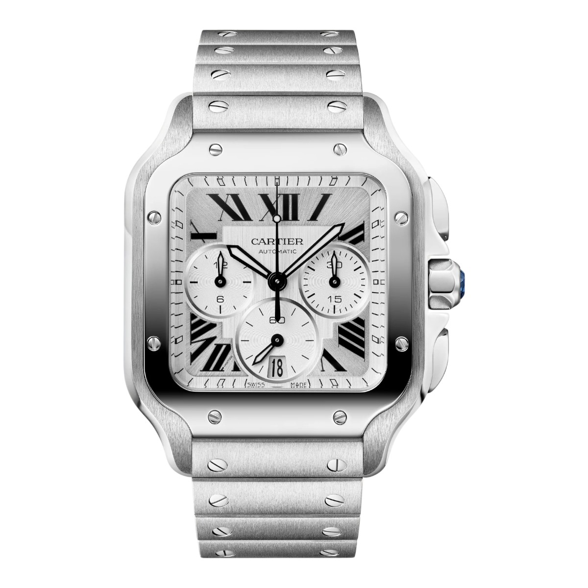 Cartier Santos 47.5mm x 37.7mm Men's Watch, White Dial