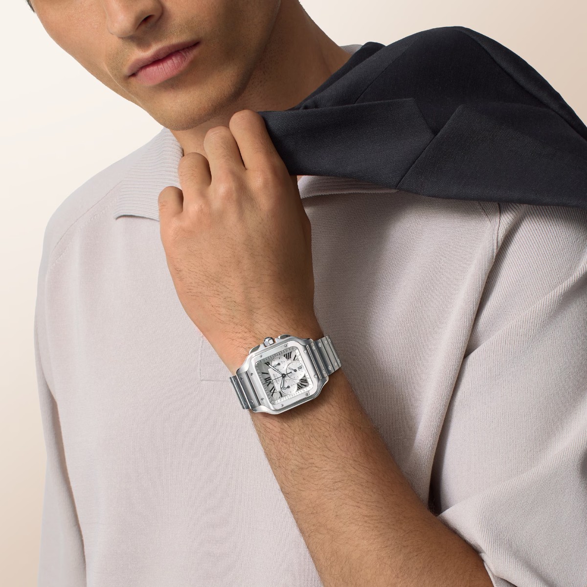 Cartier Santos 47.5mm x 37.7mm Men's Watch, White Dial