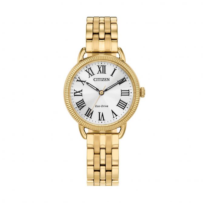 Citizen Classic 29mm Watch, White and Gold Tone Pattern Dial