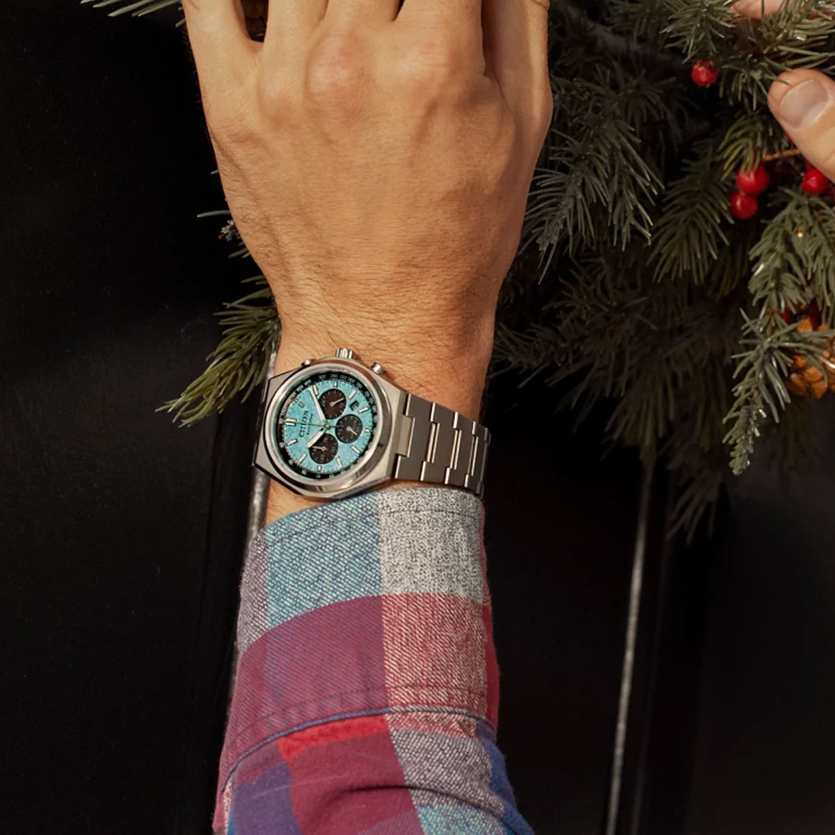 Citizen Zenshin Chronograph 42.4mm Men's Watch, Textured Light Blue Dial