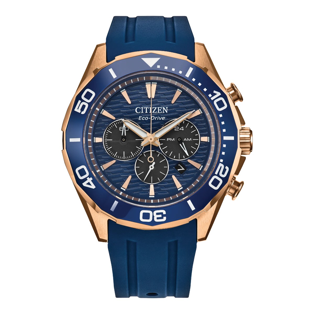 Citizen Endeavor Chronograph 43mm Men's Watch, Blue Dial and Blue Rubber Bracelet