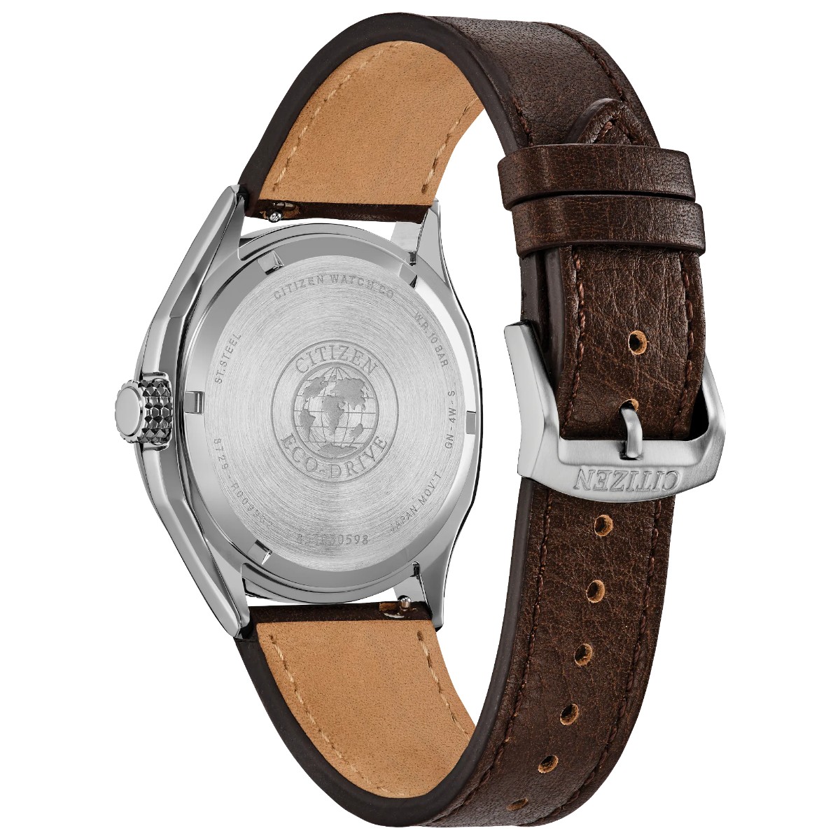 Citizen Terra Force 41.22mm Men's Watch, Silver Dial with Brown Leather Strap