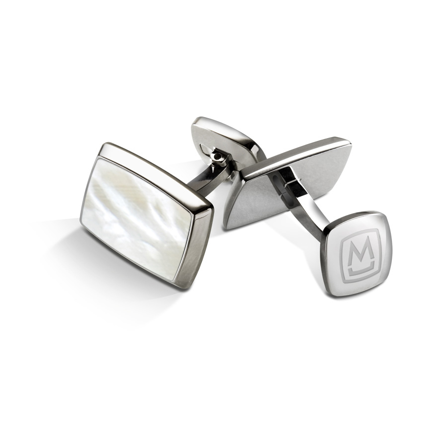 M-Clip White Mother of Pearl Tapered Rectangle Cufflinks