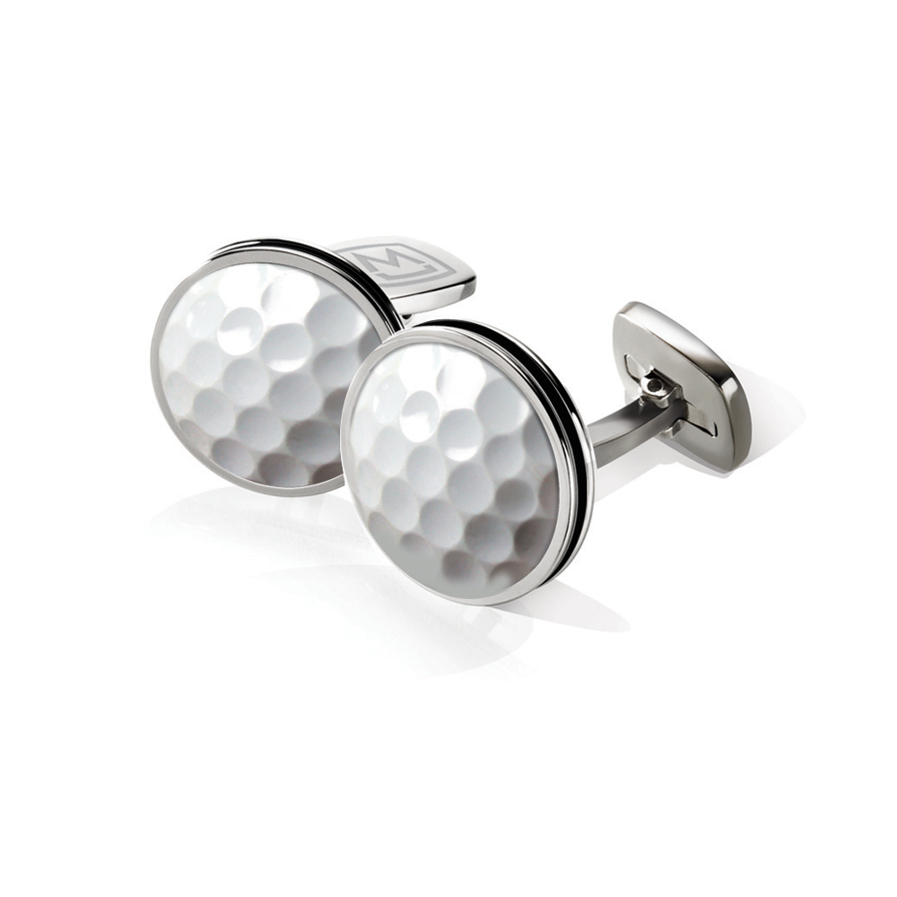 M-Clip Stainless Steel Golfball Bordered Round Cufflinks
