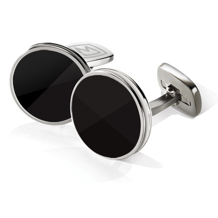 M-Clip Stainless Steel Black Enamel Bordered Round Cufflink