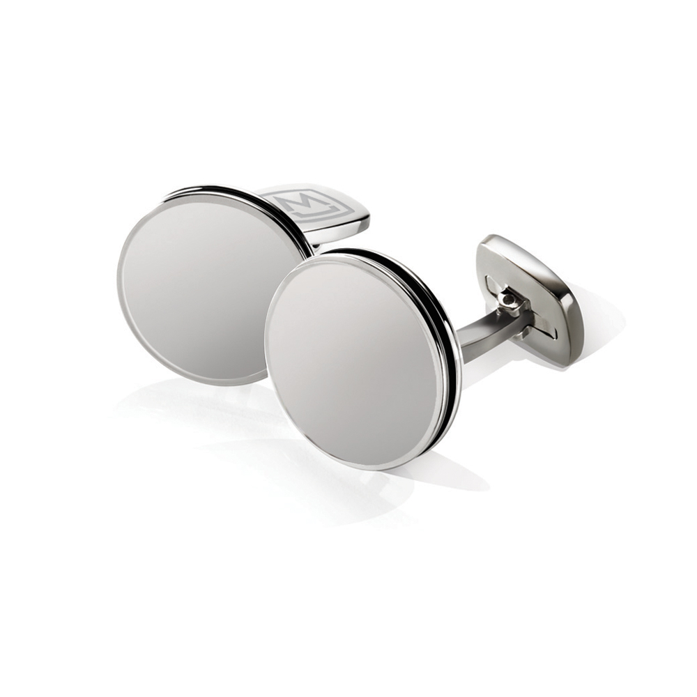 M-Clip Brushed Stainless Bordered Round Cufflinks