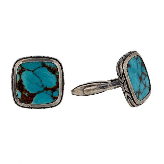 John Varvatos Sterling Silver Turquoise Square Cufflinks