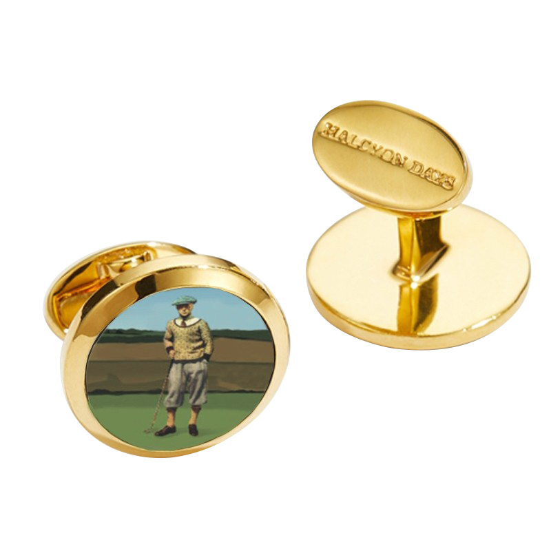 Halcyon Days 1920's Golfer Round Gold Cufflinks