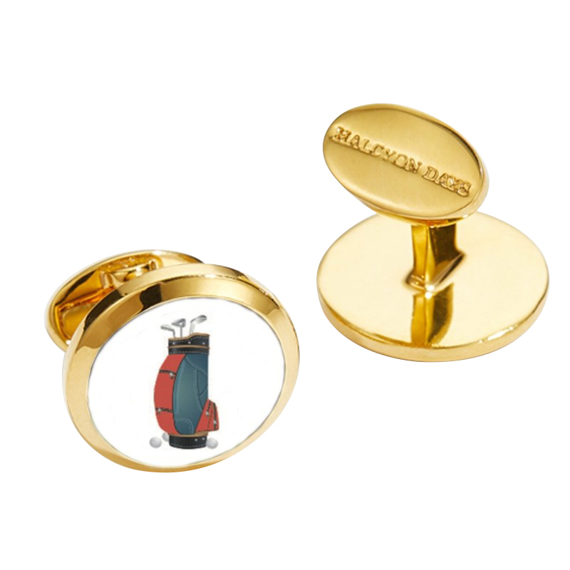 Halcyon Days 1920's Golfers Bag Round Gold Cufflinks