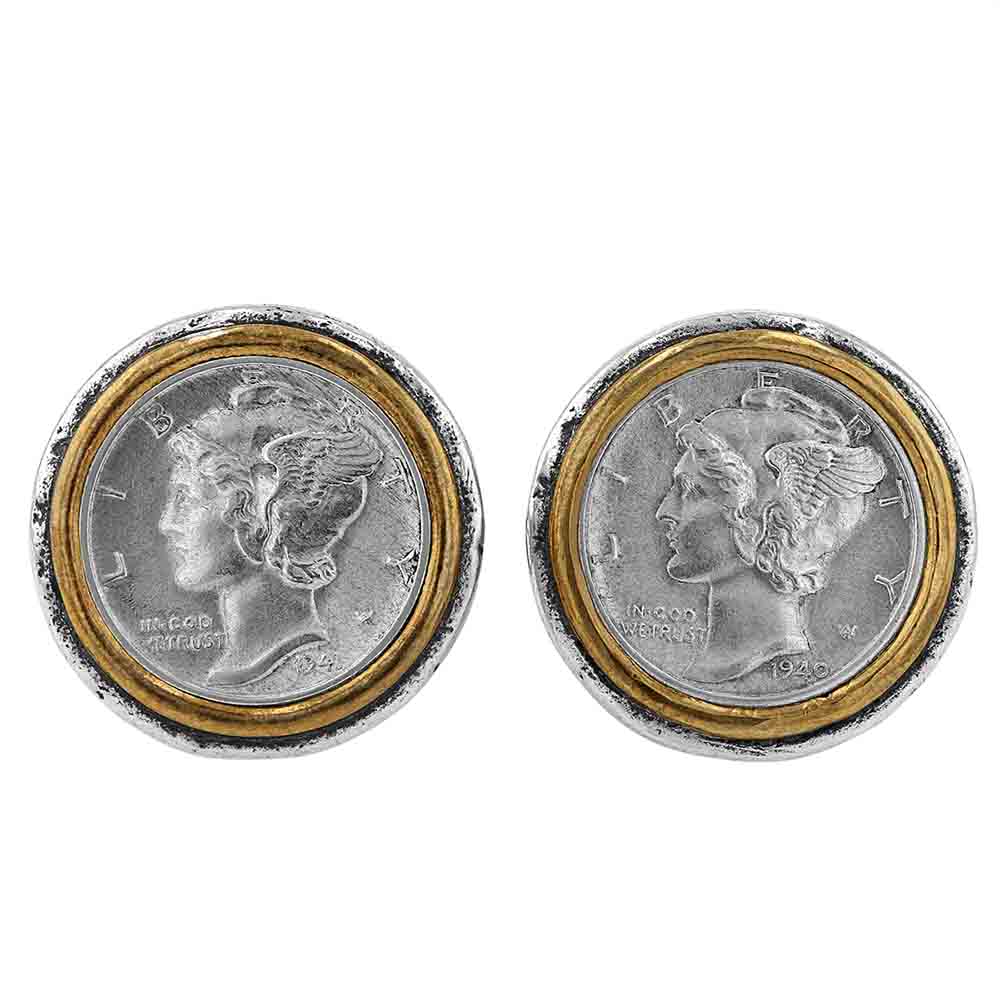 John Varvatos Silver & Brass Mercury Dime Cufflinks JVCSF18SSBS