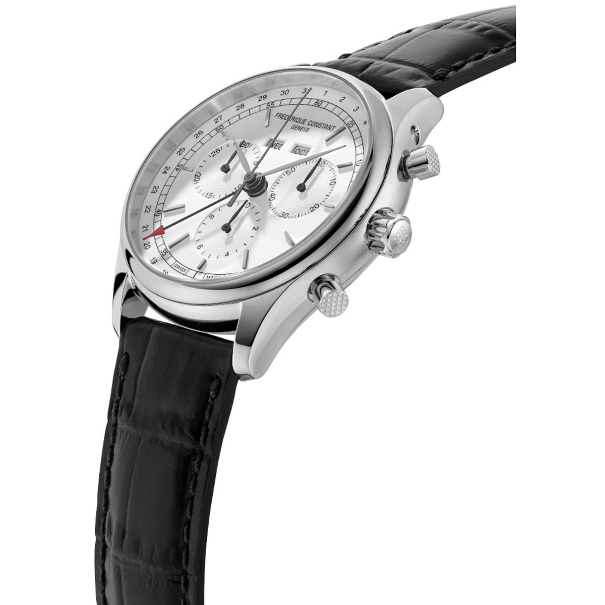 Frederique Constant Classics Quartz Chronograph Triple Calendar 40mm Watch, Silver and White Sunray