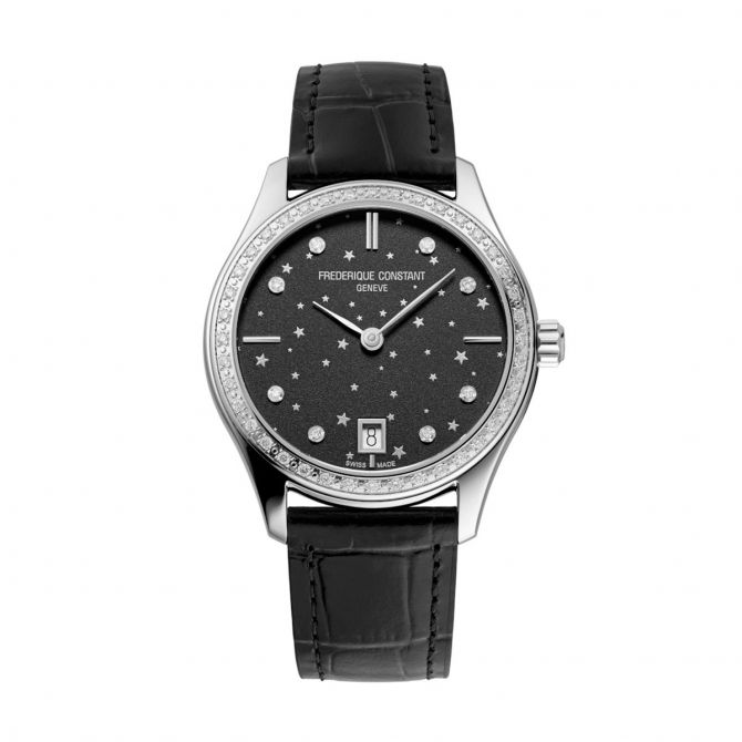 Frederique Constant Classics Moon and Stars 36mm Watch, Black and Diamond Dial