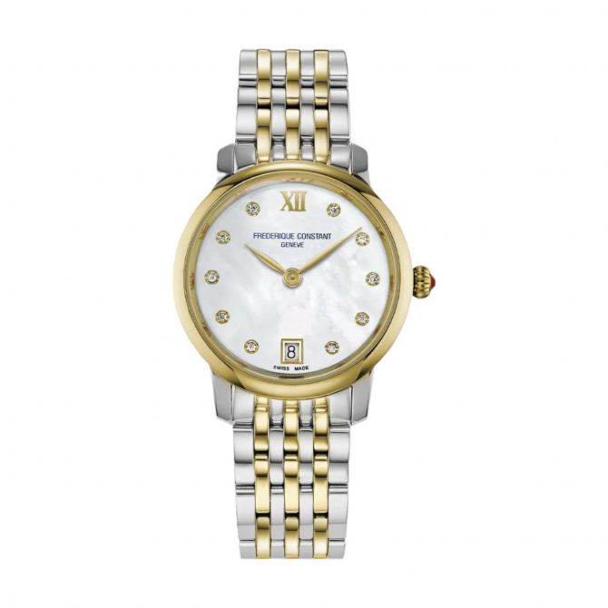 Frederique Constant Classics Slimline Date 30mm Women's Watch, White Mother of Pearl Dial