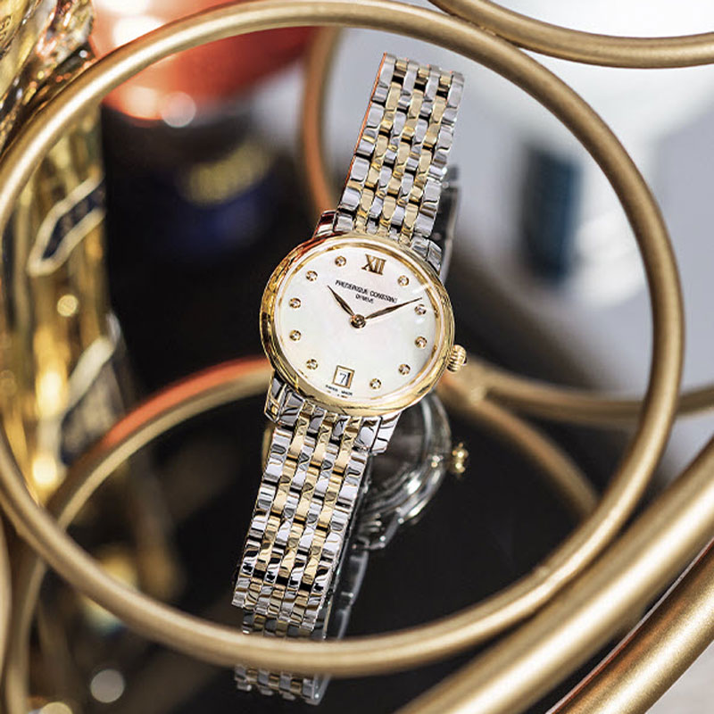 Frederique Constant Classics Slimline Date 30mm Women's Watch, White Mother of Pearl Dial