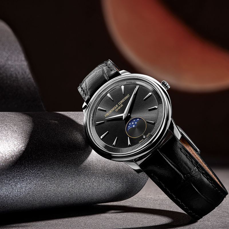 Frederique Constant Classics Moneta Moonphase 37mm Men's Watch, Black Dial