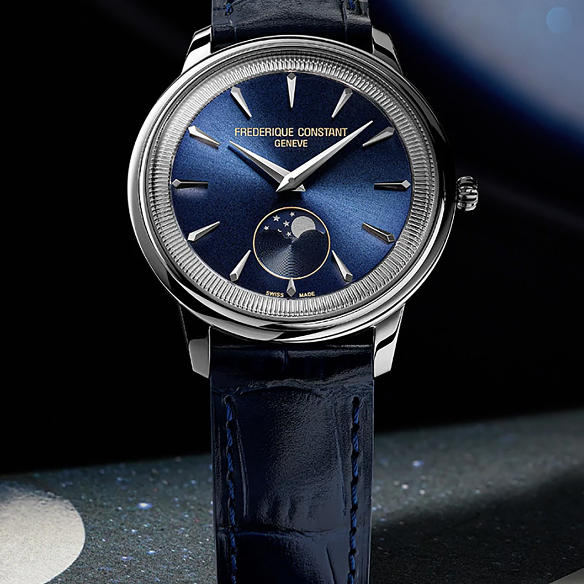 Frederique Constant Classics Moneta Moonphase 37mm Men's Watch, Blue Dial