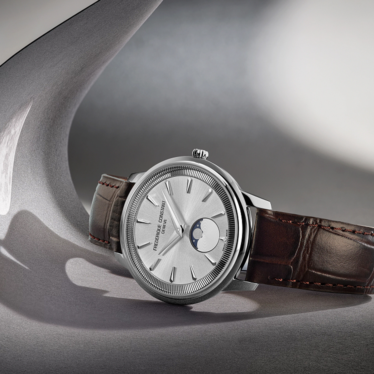 Frederique Constant Classics Moneta Moonphase 37mm Men's Watch, Silver Dial