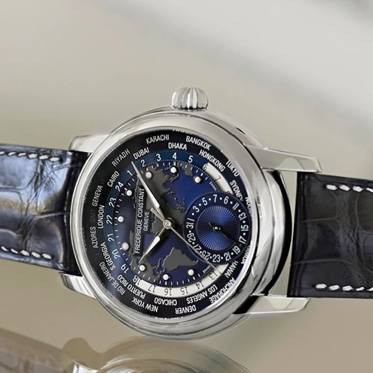 Frederique Constant Manufacture Classic Worldtimer 42mm Men's Watch, Blue Dial