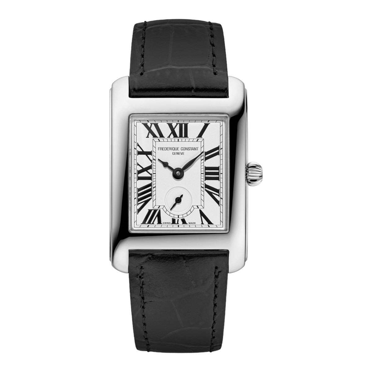 Frederique Constant Classics Carree 36mm x 25mm Watch, Silver Tone Dial and Black Strap