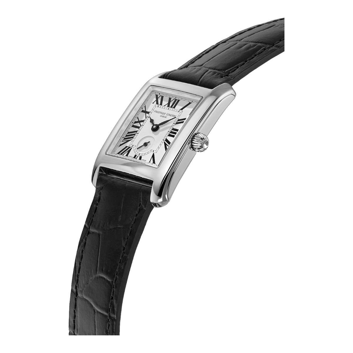 Frederique Constant Classics Carree 36mm x 25mm Watch, Silver Tone Dial and Black Strap