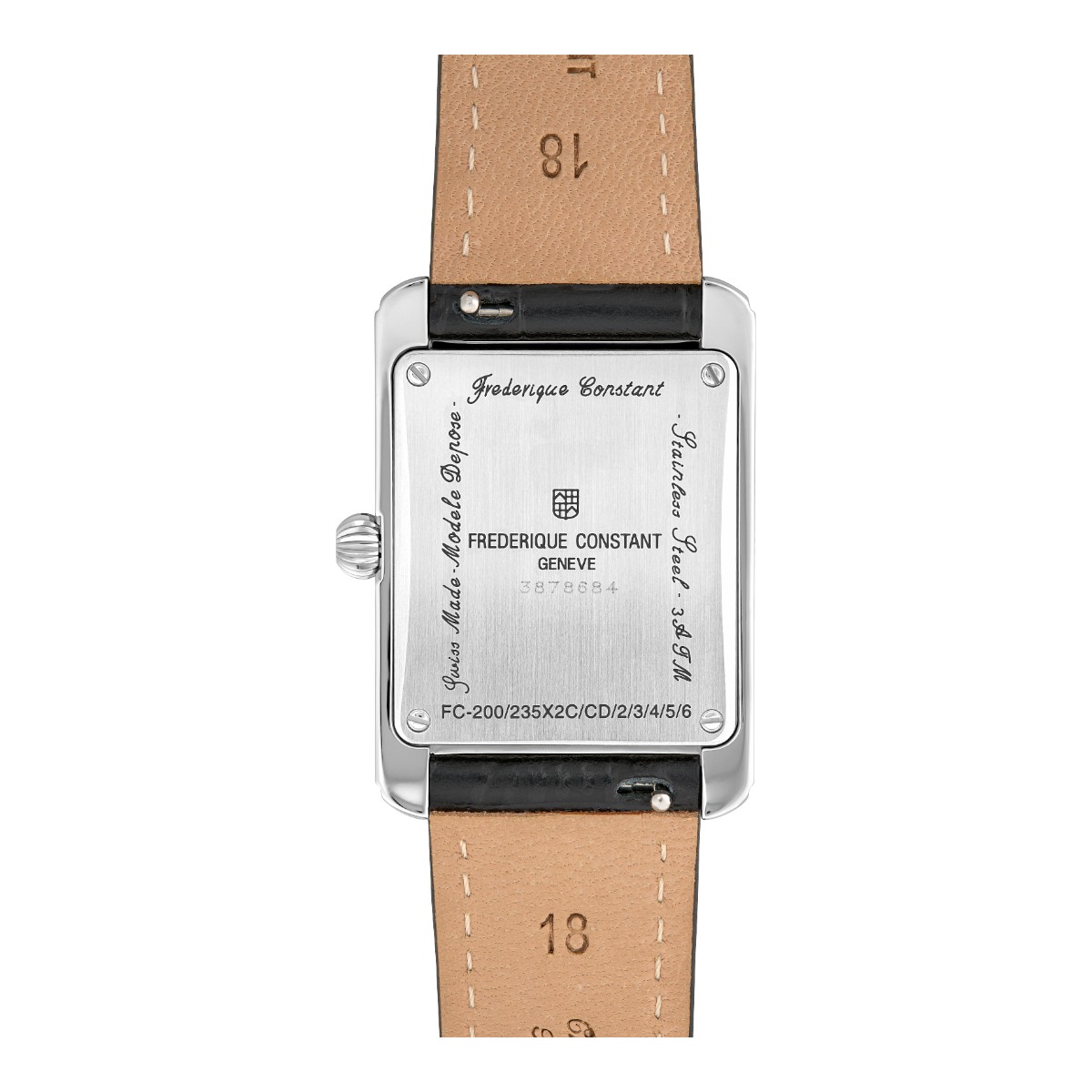 Frederique Constant Classics Carree 36mm x 25mm Watch, Silver Tone Dial and Black Strap