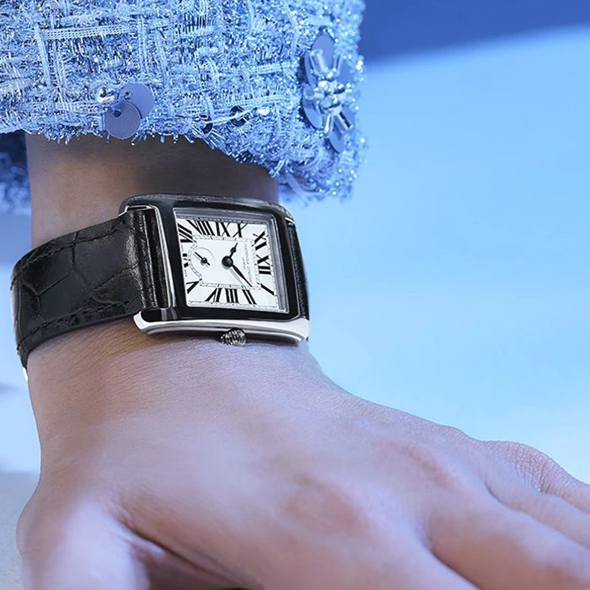 Frederique Constant Classics Carree 36mm x 25mm Watch, Silver Tone Dial and Black Strap