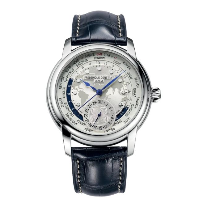 Frederique Constant Manufacture Classic Worldtimer 42mm Watch, Silver Dial
