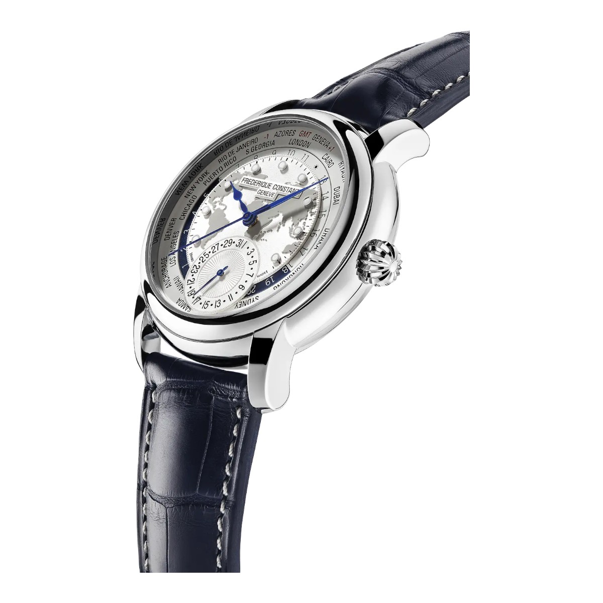 Frederique Constant Manufacture Classic Worldtimer 42mm Watch, Silver Dial