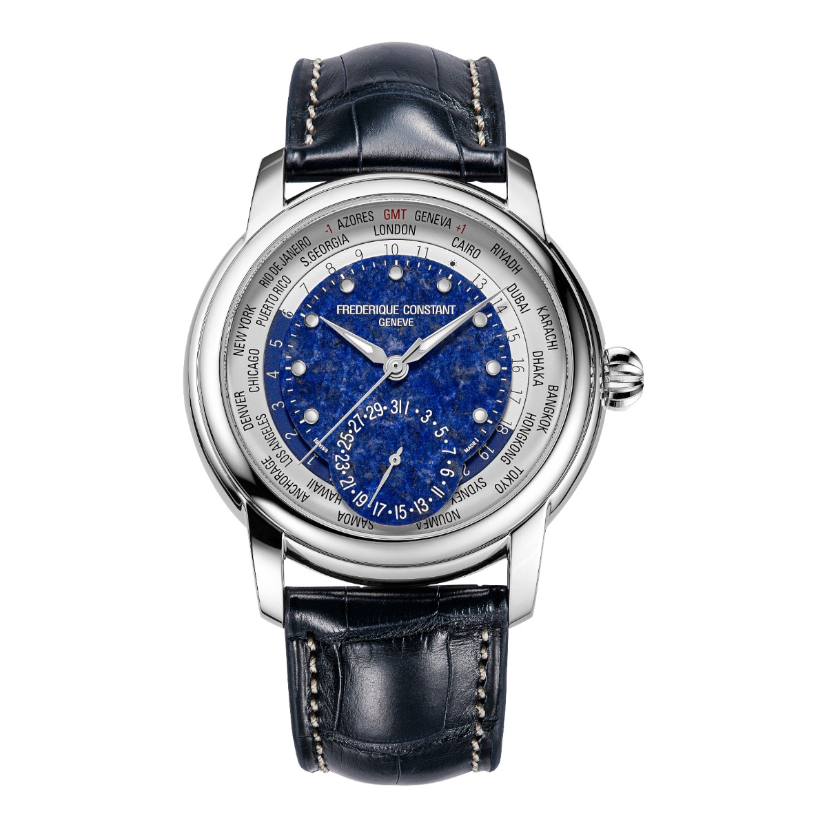 Frederique Constant Manufacture Classic Worldtimer 42mm Men's Watch, Blue Dial