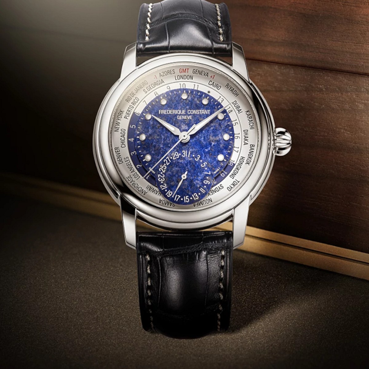 Frederique Constant Manufacture Classic Worldtimer 42mm Men's Watch, Blue Dial