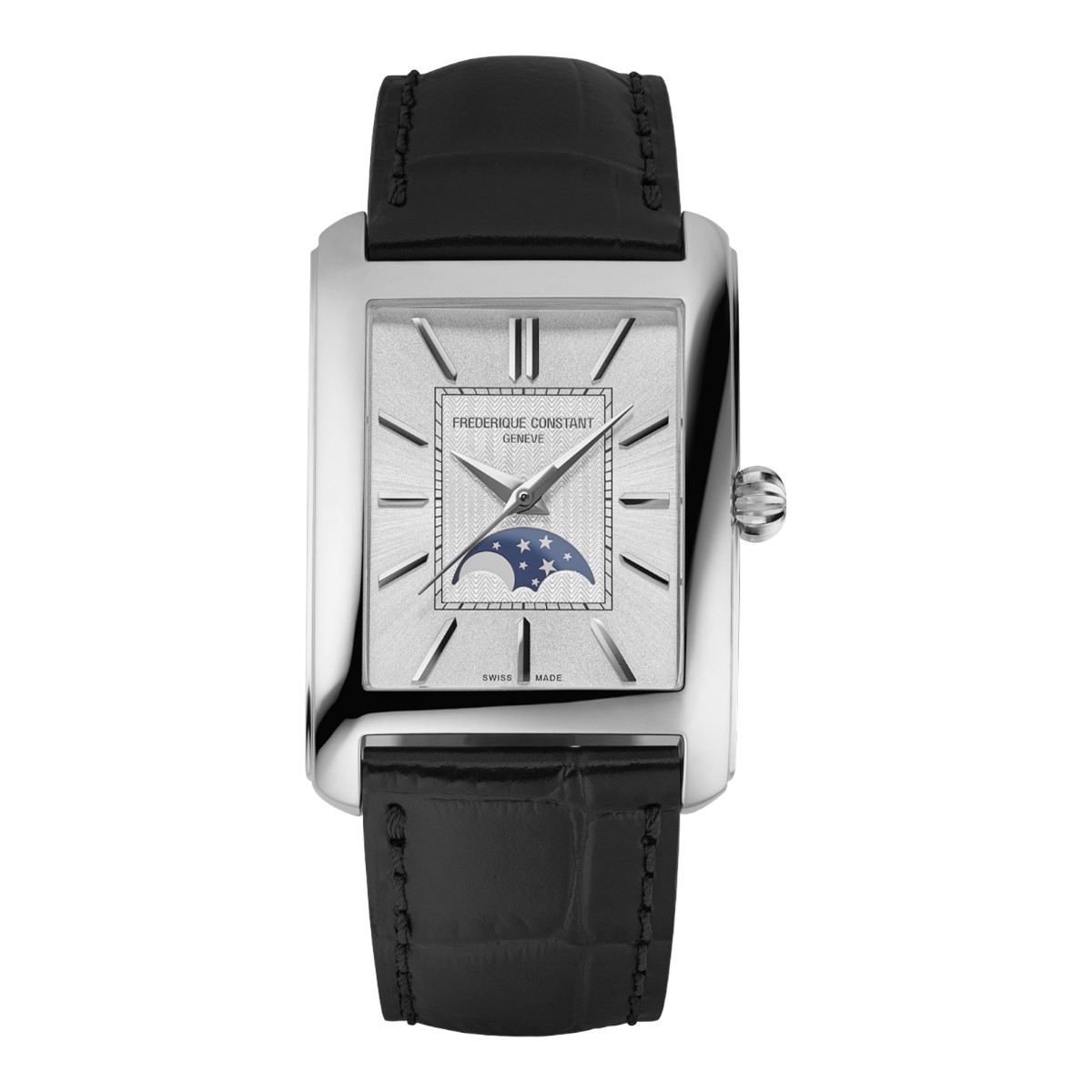 Frederique Constant Classics Carree Moonphase Automatic 42.30mm x 30mm Men's Watch, Silver Dial