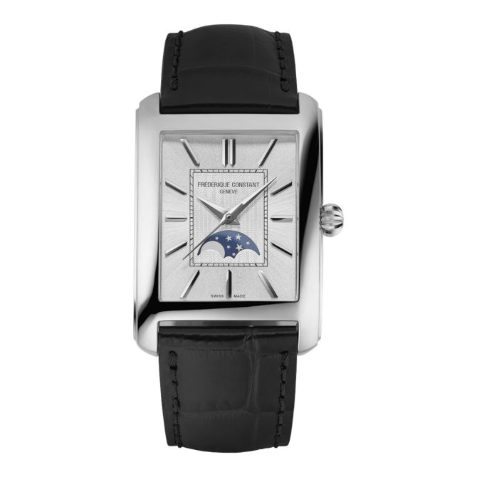 Frederique Constant Classics Carree Moonphase Automatic 42.30mm x 30mm Men's Watch, Silver Dial